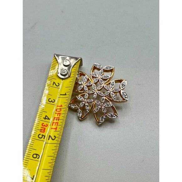 Genuine Signed Swarovski Swan Flower Brooch Gold Plated & Crystals Dainty Pin - Picture 5 of 5